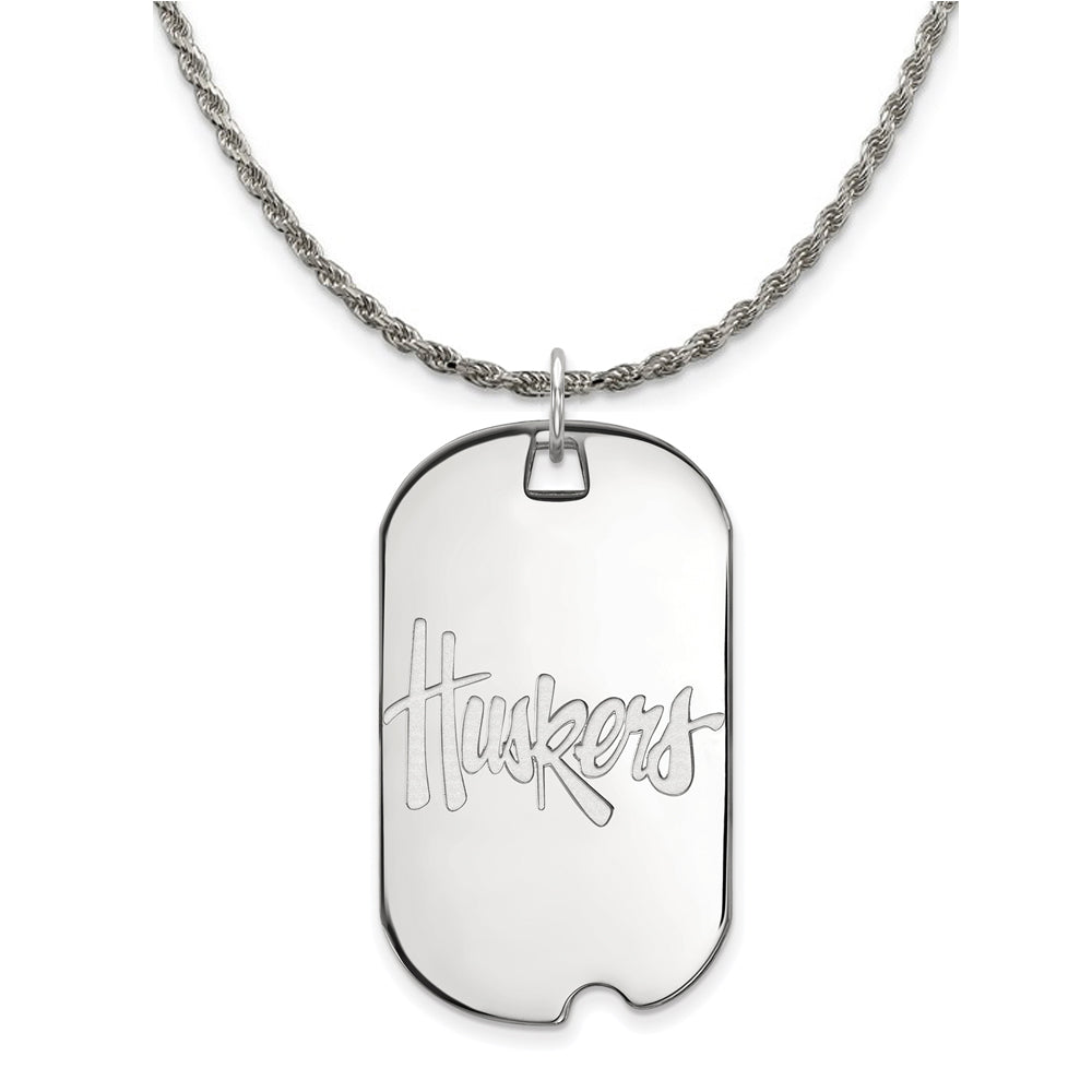 Sterling Silver U. of Nebraska Large Huskers Dog Tag Necklace, Item N18652 by The Black Bow Jewelry Co.