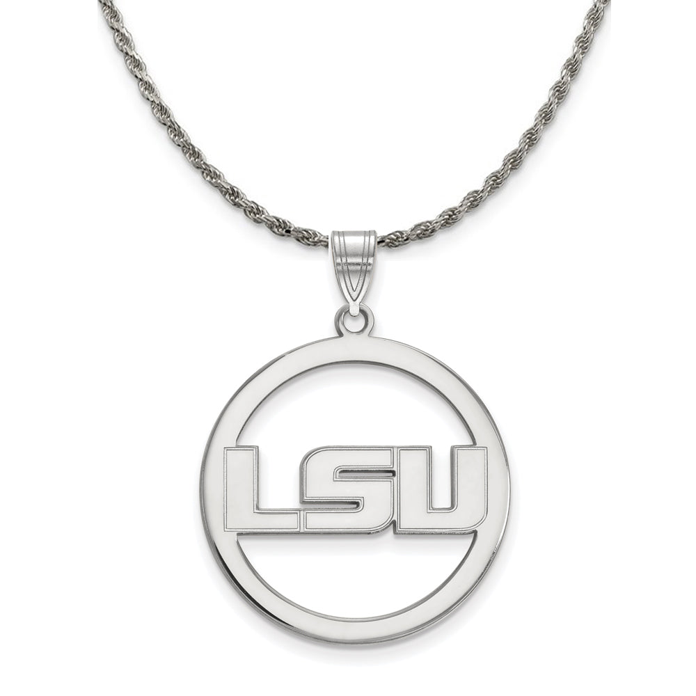 Sterling Silver Louisiana State Large Circle Pendant Necklace, Item N18805 by The Black Bow Jewelry Co.