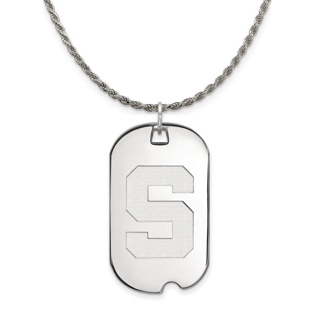 Sterling Silver Michigan State Large Dog Tag Pendant Necklace, Item N18807 by The Black Bow Jewelry Co.