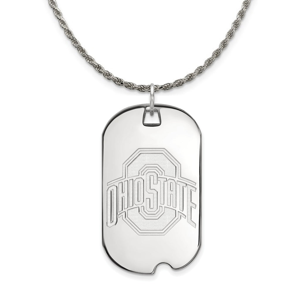 Sterling Silver Ohio State Large Dog Tag Pendant Necklace, Item N18811 by The Black Bow Jewelry Co.