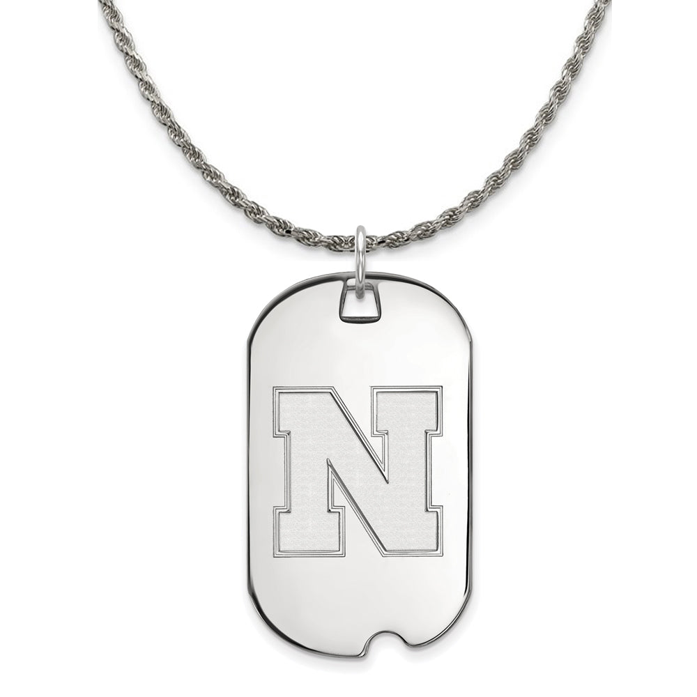 Sterling Silver U. of Nebraska Large Initial N Dog Tag Necklace, Item N18954 by The Black Bow Jewelry Co.