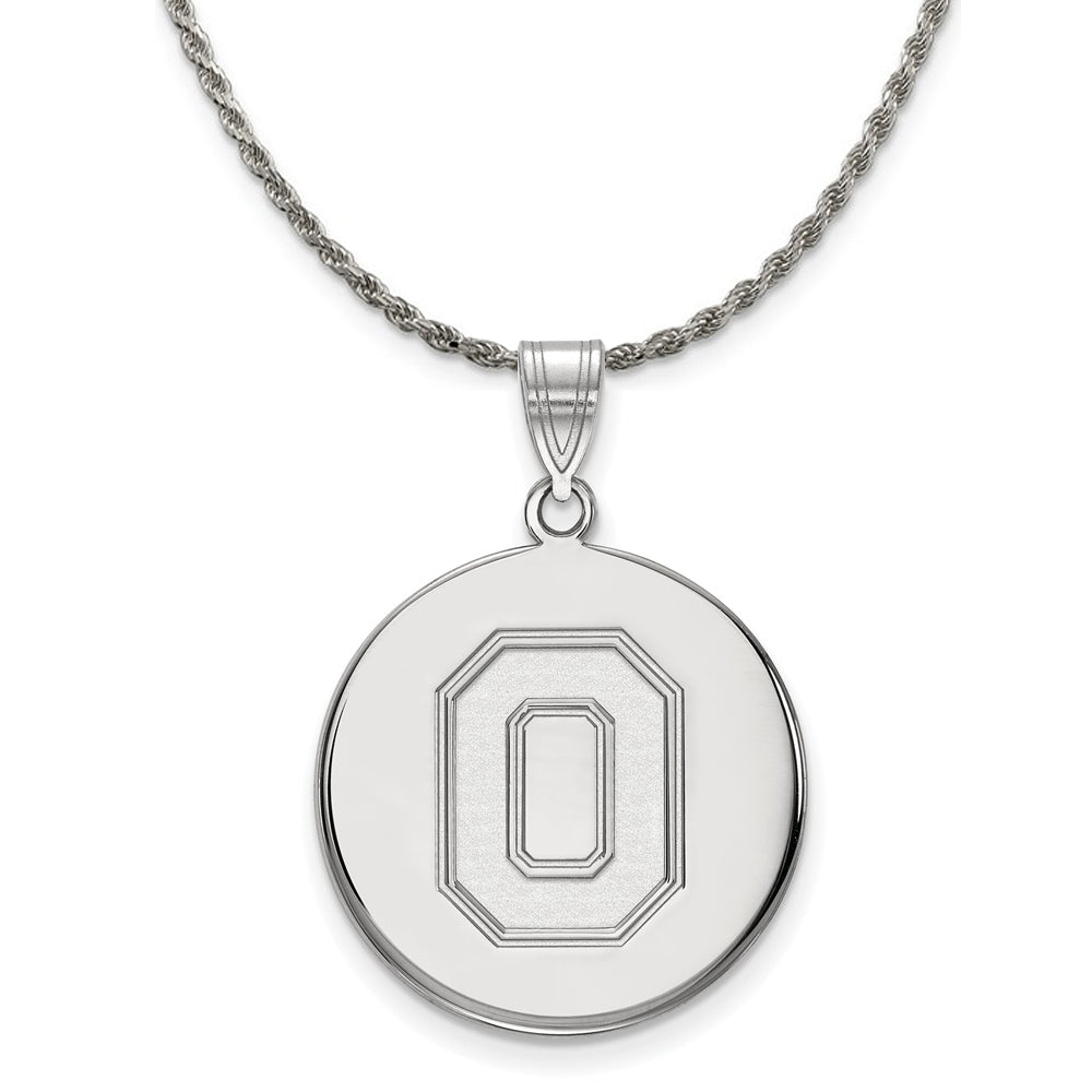 Sterling Silver Ohio State Large Disc Pendant Necklace, Item N18982 by The Black Bow Jewelry Co.