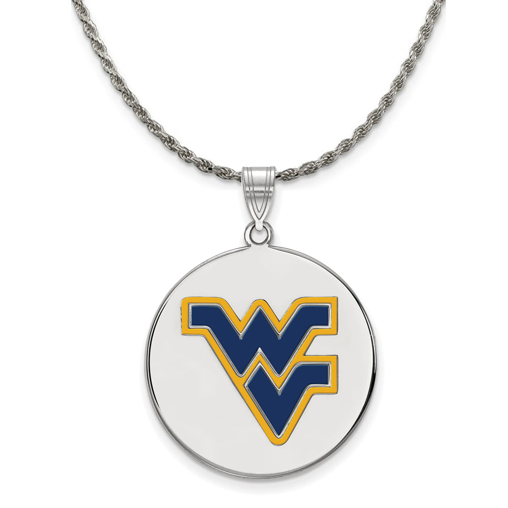 Sterling Silver West Virginia U. Large Enamel Disc Necklace, Item N19003 by The Black Bow Jewelry Co.
