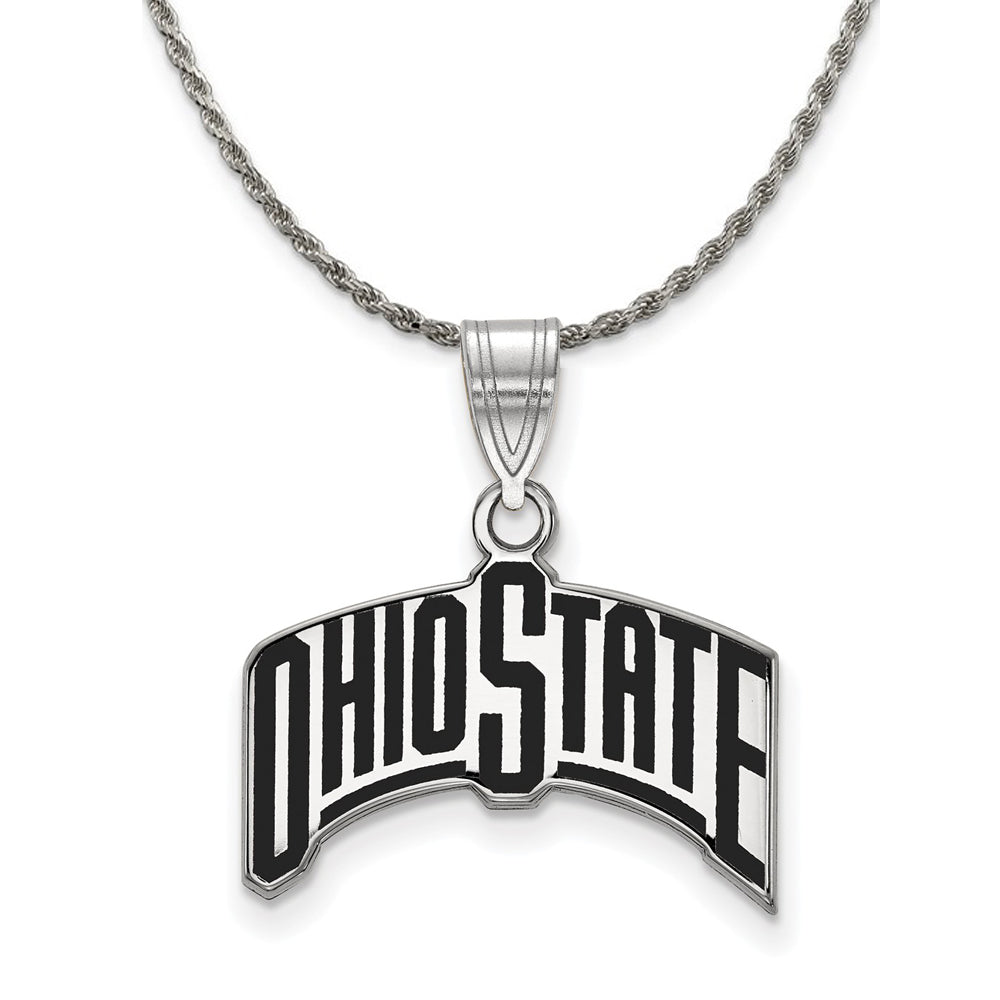 Sterling Silver Ohio State Large Enamel Pendant Necklace, Item N19014 by The Black Bow Jewelry Co.