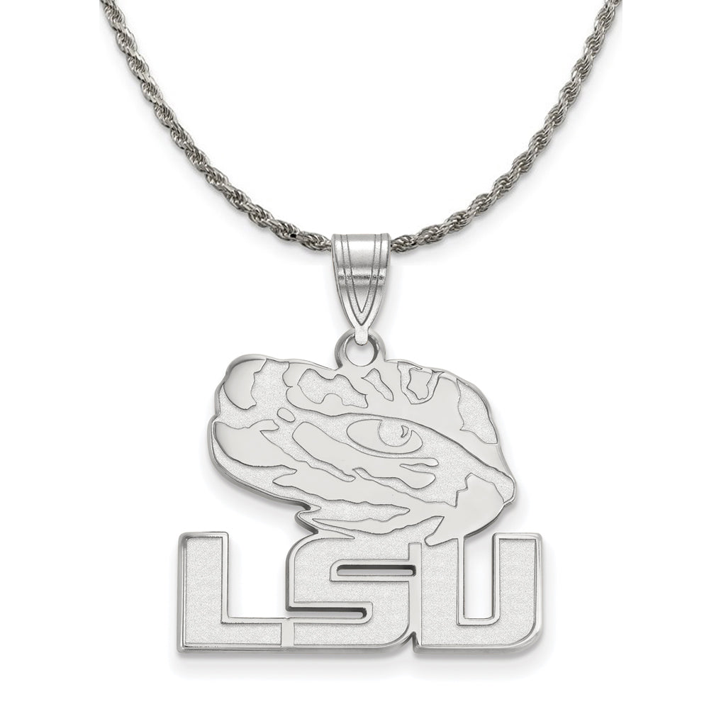 Sterling Silver Louisiana State Lg Logo Necklace, Item N19017 by The Black Bow Jewelry Co.