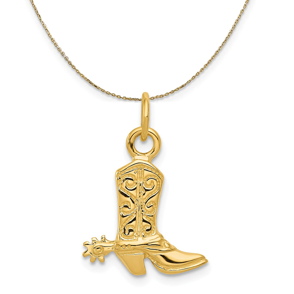 14k Yellow Gold 2D Cowboy Boot with Spur Necklace, Item N19458 by The Black Bow Jewelry Co.