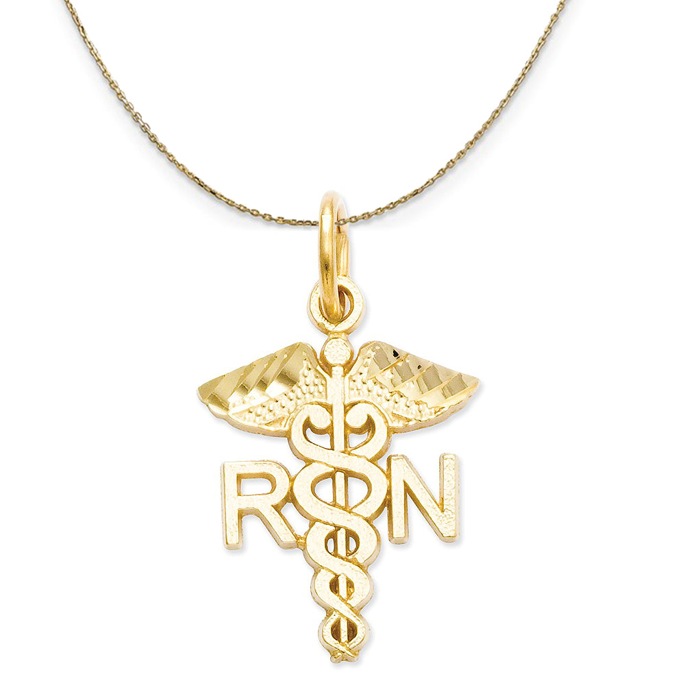 14k Yellow Gold Diamond Cut RN Caduceus Necklace, Item N19562 by The Black Bow Jewelry Co.