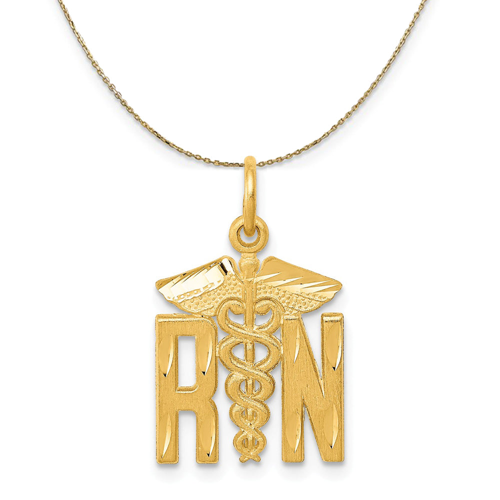 14k Yellow Gold Satin and Diamond Cut Nurse Necklace, Item N19565 by The Black Bow Jewelry Co.