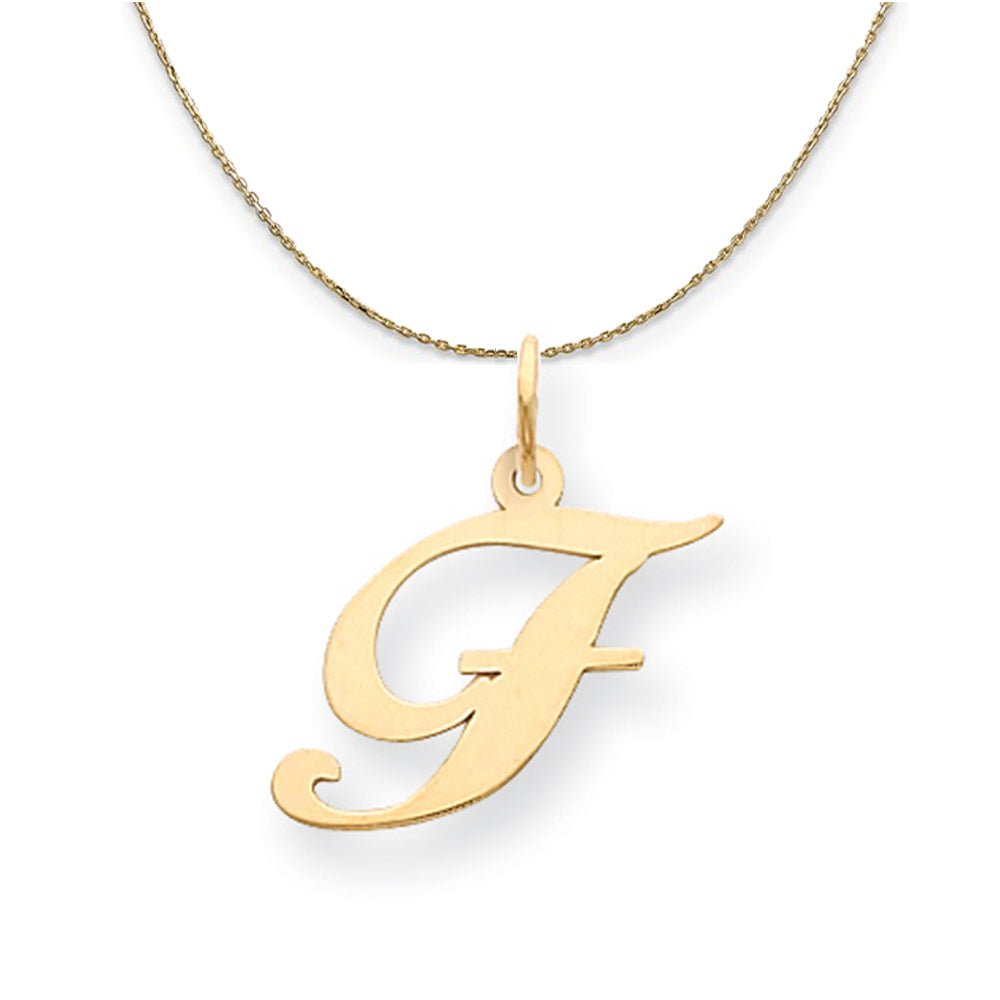 14k Yellow Gold, Ella Med Fancy Script Initial F Necklace, Item N19620 by The Black Bow Jewelry Co.