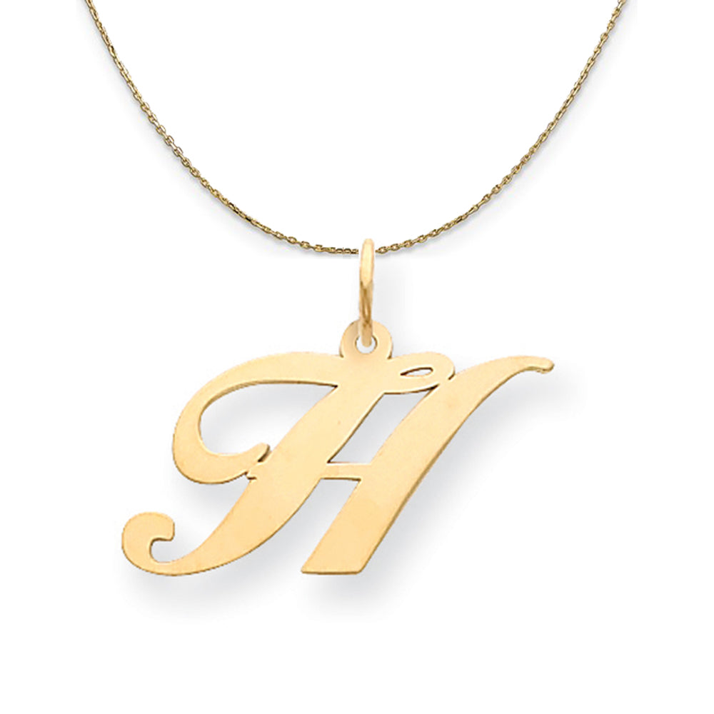 14k Yellow Gold, Ella Med Fancy Script Initial H Necklace, Item N19622 by The Black Bow Jewelry Co.
