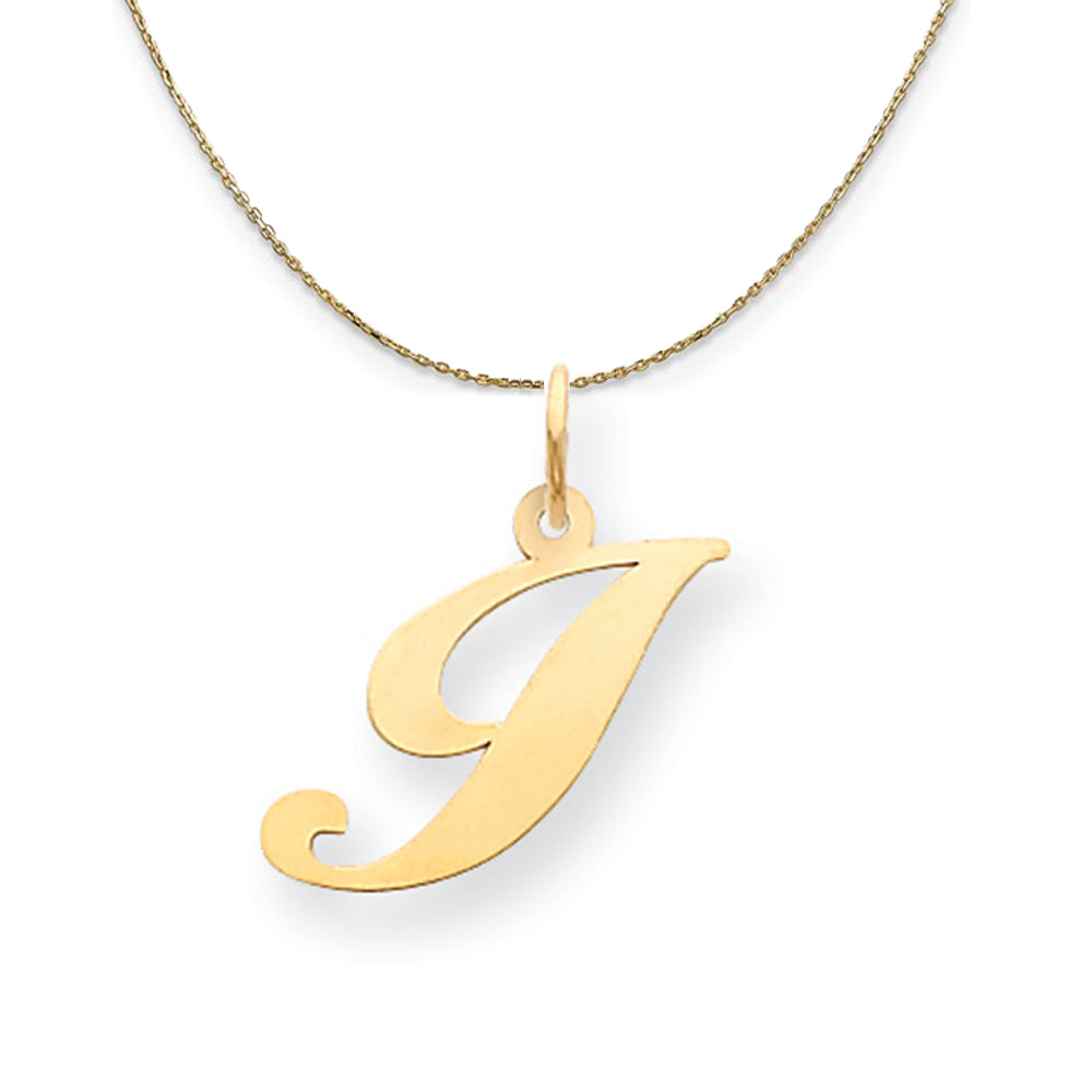 14k Yellow Gold, Ella Med Fancy Script Initial I Necklace, Item N19623 by The Black Bow Jewelry Co.