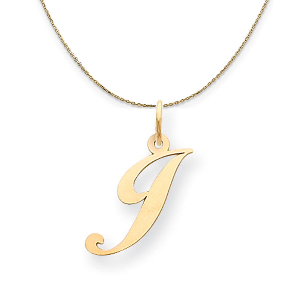 14k Yellow Gold, Ella Med Fancy Script Initial J Necklace, Item N19624 by The Black Bow Jewelry Co.