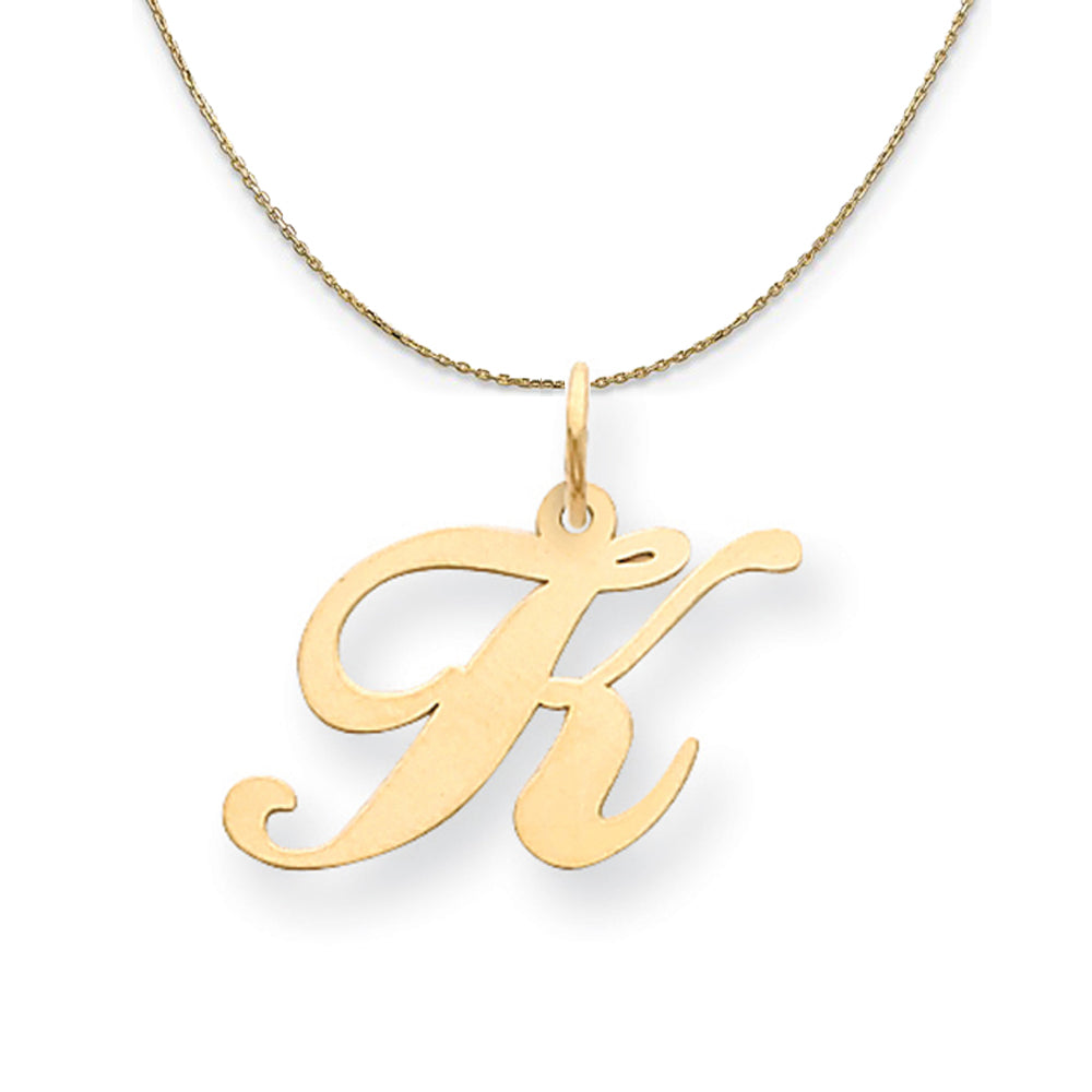 14k Yellow Gold, Ella Med Fancy Script Initial K Necklace, Item N19625 by The Black Bow Jewelry Co.
