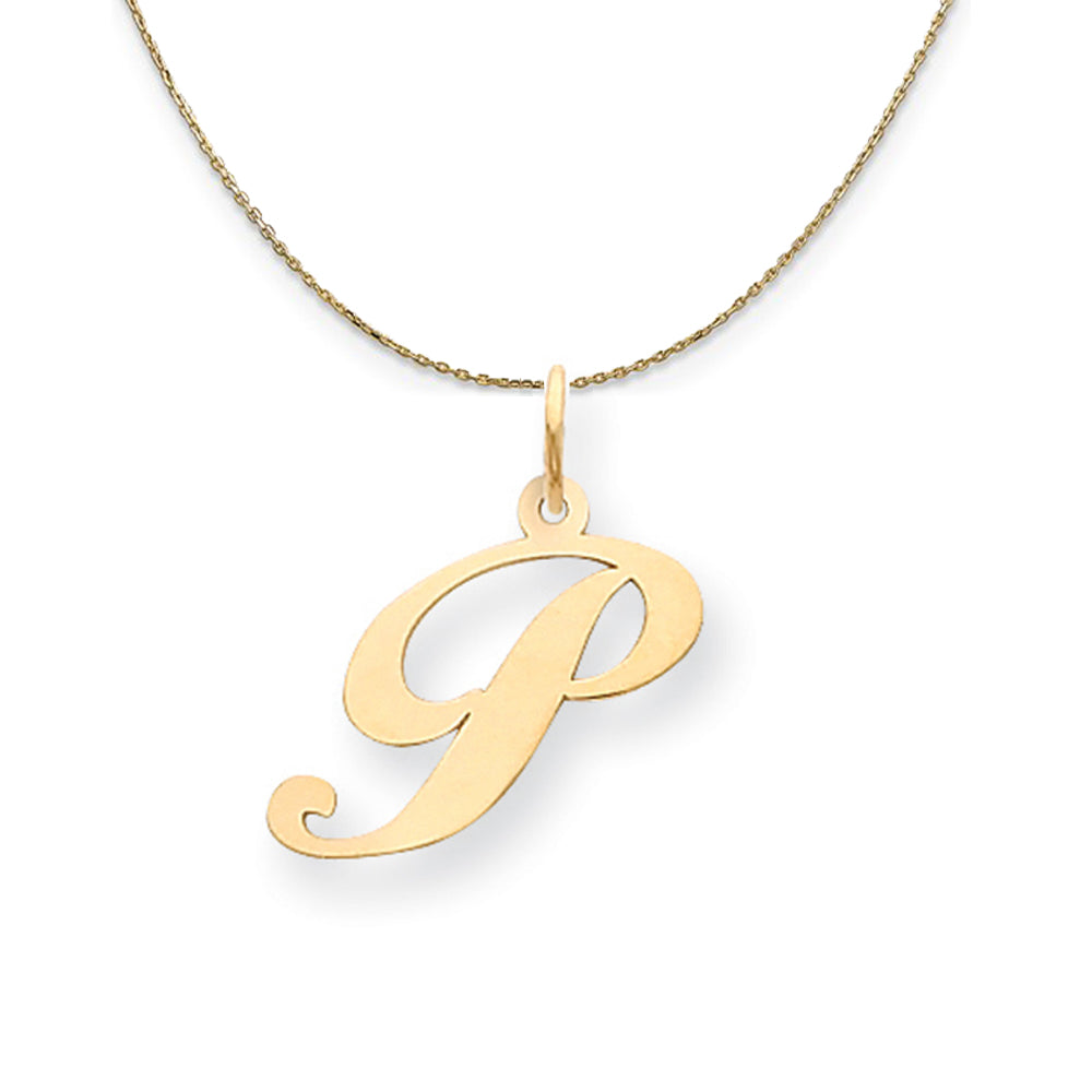 14k Yellow Gold, Ella Med Fancy Script Initial P Necklace, Item N19630 by The Black Bow Jewelry Co.