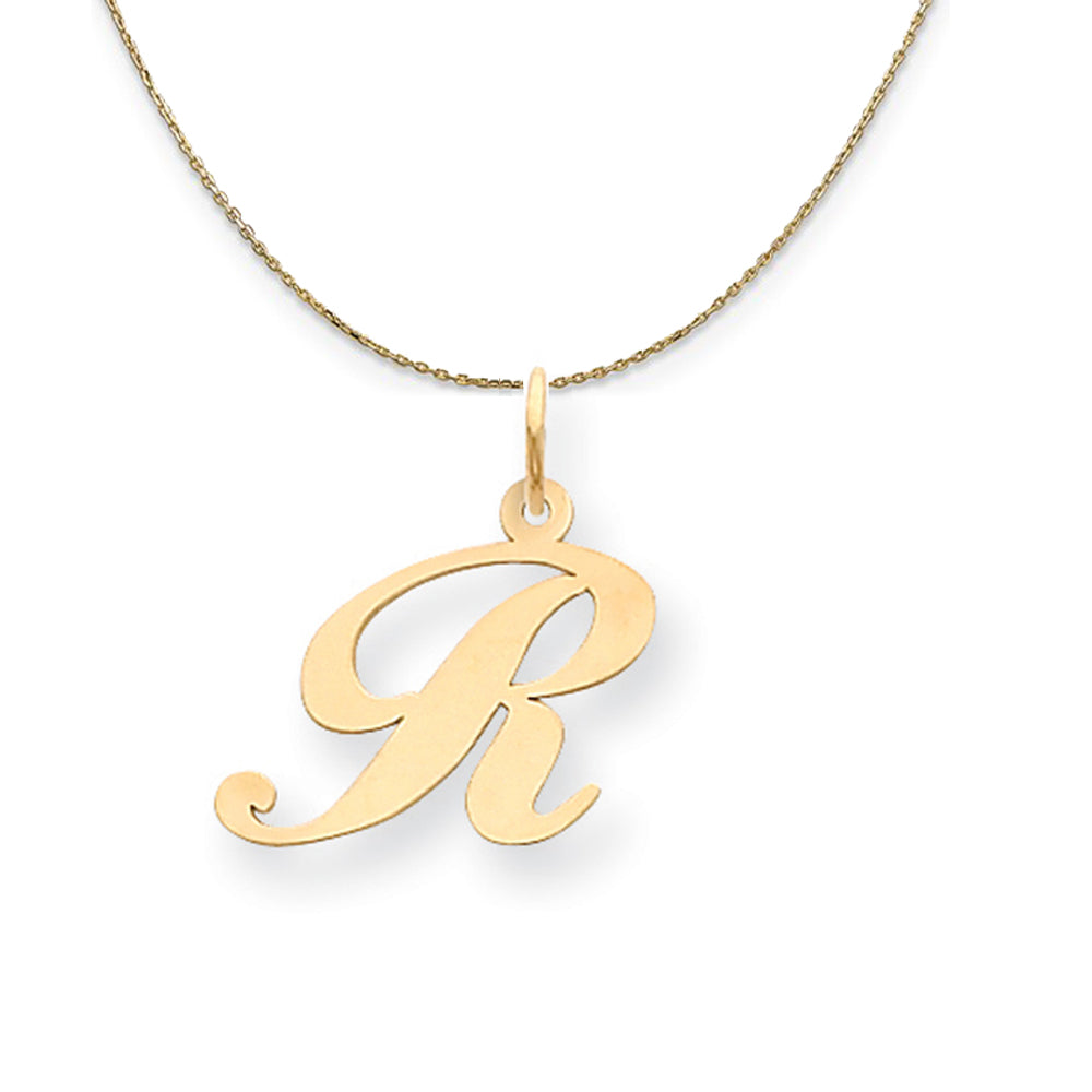 14k Yellow Gold, Ella Med Fancy Script Initial R Necklace, Item N19631 by The Black Bow Jewelry Co.