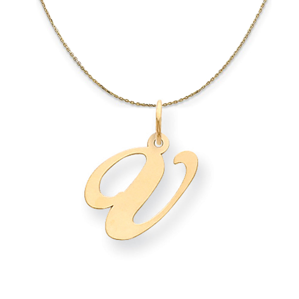 14k Yellow Gold, Ella Med Fancy Script Initial V Necklace, Item N19634 by The Black Bow Jewelry Co.