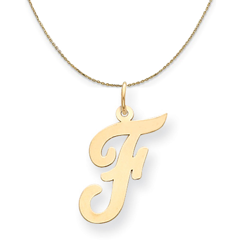 14k Yellow Gold Madison LG Classic Script Initial F Necklace, Item N19641 by The Black Bow Jewelry Co.
