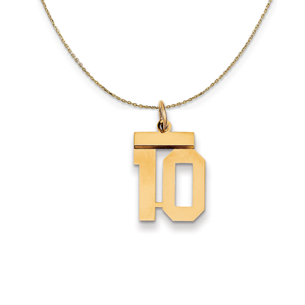 14k Yellow Gold, Athletic, Sm Polished Number 10 Necklace, Item N19677 by The Black Bow Jewelry Co.