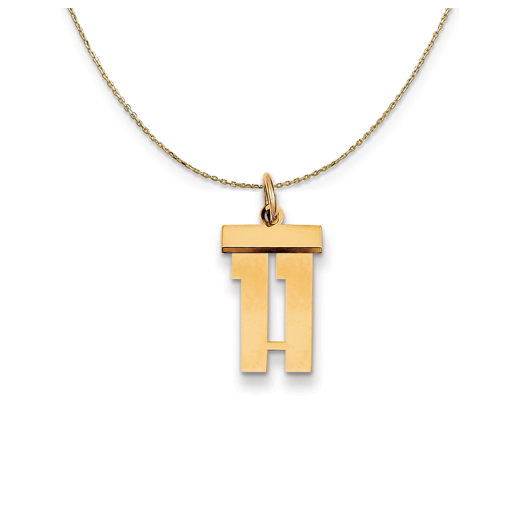 14k Yellow Gold, Athletic, Sm Polished Number 11 Necklace, Item N19678 by The Black Bow Jewelry Co.