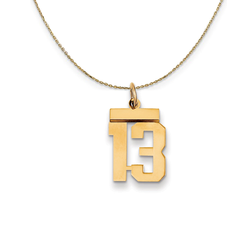 14k Yellow Gold, Athletic, Sm Polished Number 13 Necklace, Item N19680 by The Black Bow Jewelry Co.