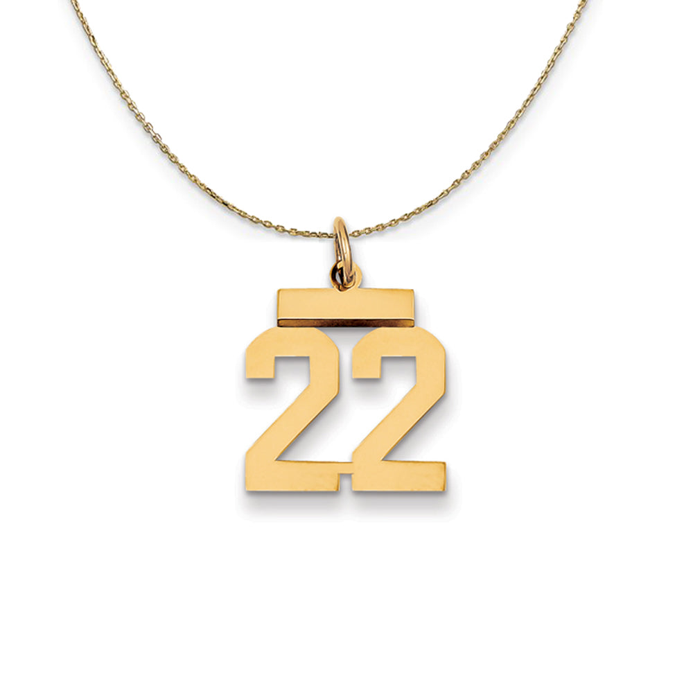 14k Yellow Gold, Athletic, Sm Polished Number 22 Necklace, Item N19690 by The Black Bow Jewelry Co.