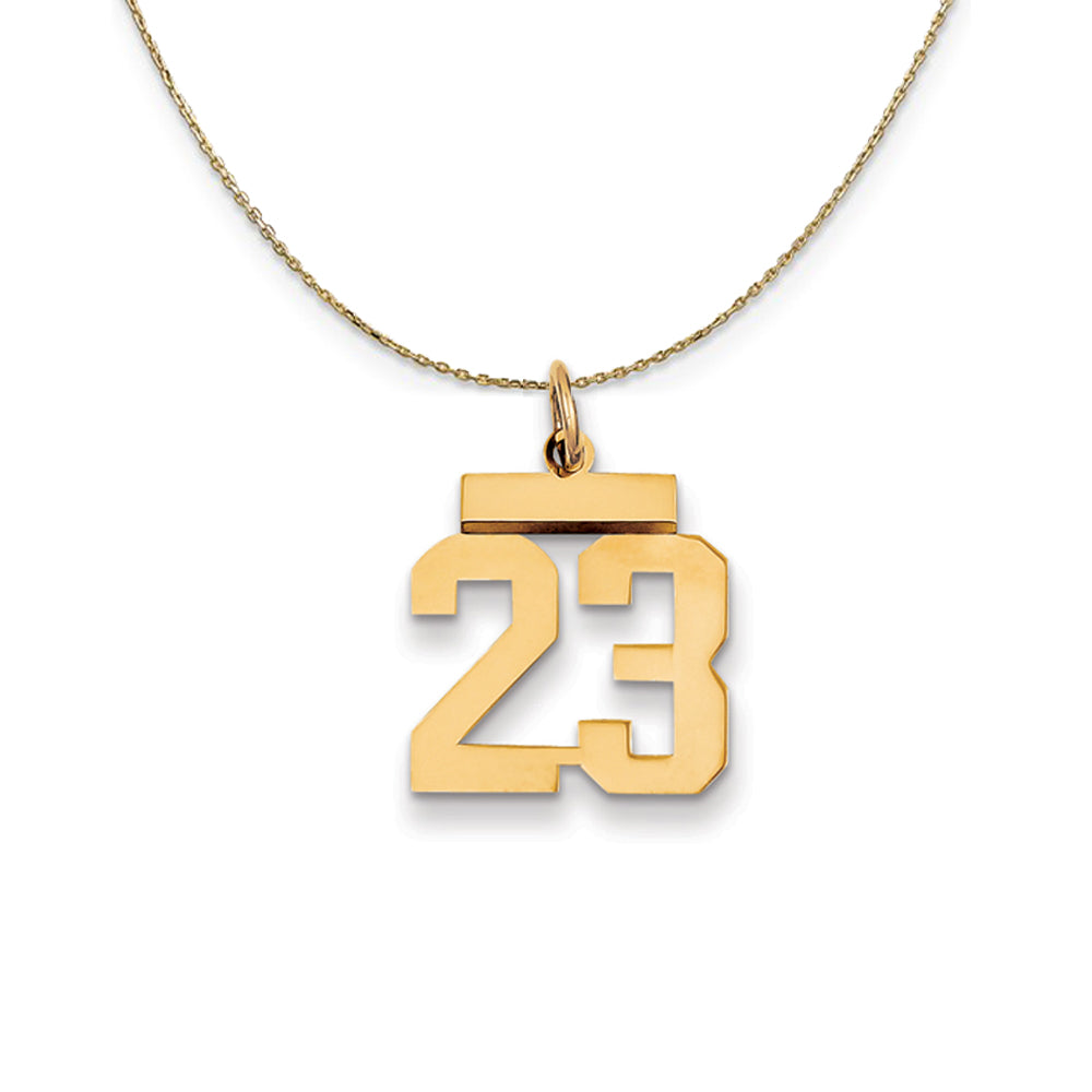 14k Yellow Gold, Athletic, Sm Polished Number 23 Necklace, Item N19691 by The Black Bow Jewelry Co.