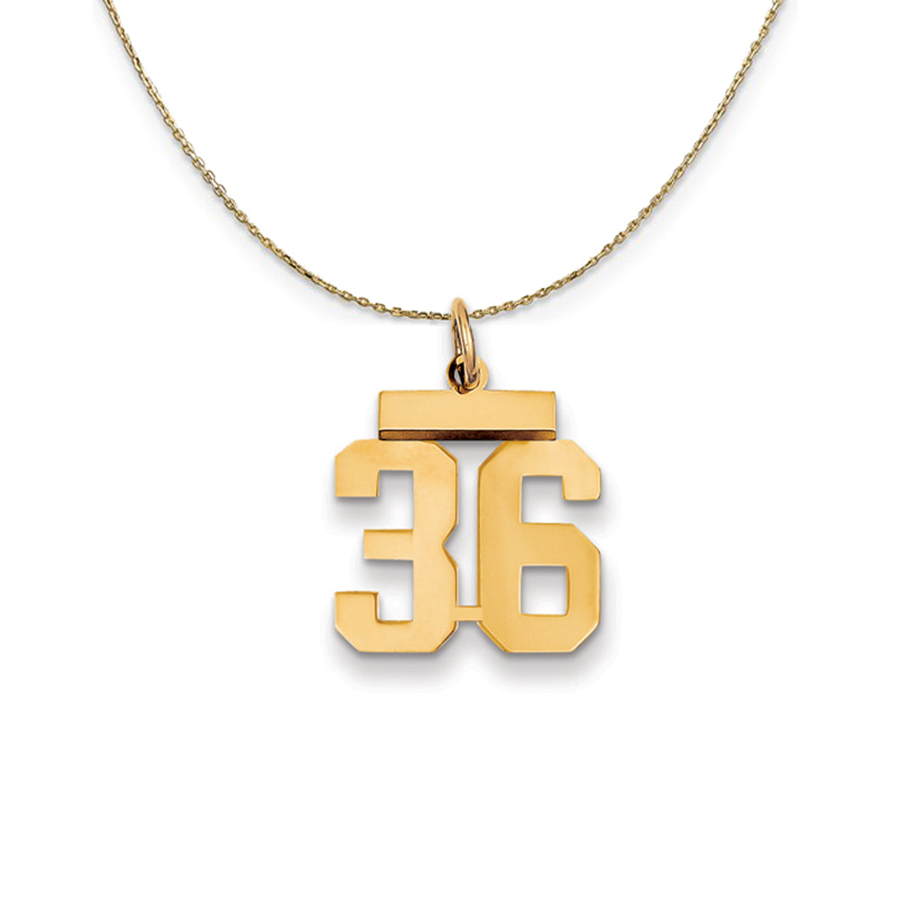 14k Yellow Gold, Athletic, Sm Polished Number 36 Necklace, Item N19705 by The Black Bow Jewelry Co.