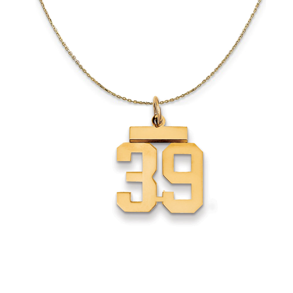 14k Yellow Gold, Athletic, Sm Polished Number 39 Necklace, Item N19708 by The Black Bow Jewelry Co.