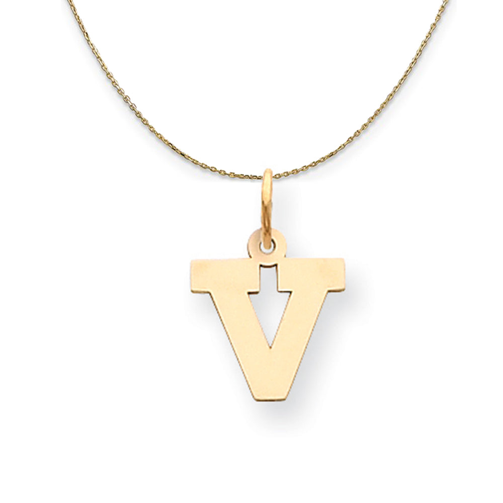 14k Yellow Gold, Amanda, Sm Block Initial V Necklace, Item N19994 by The Black Bow Jewelry Co.
