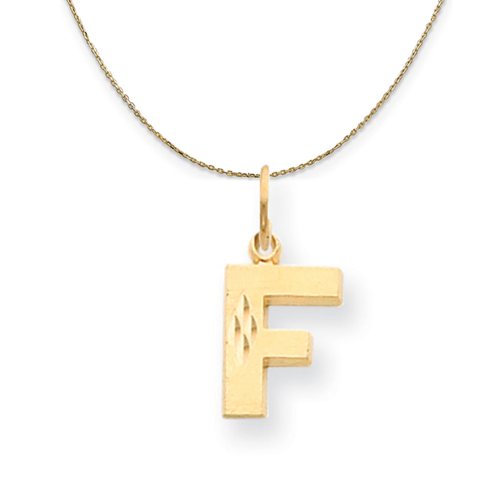 14k Yellow Gold, Julia, Sm Satin Block Initial F Necklace, Item N20021 by The Black Bow Jewelry Co.