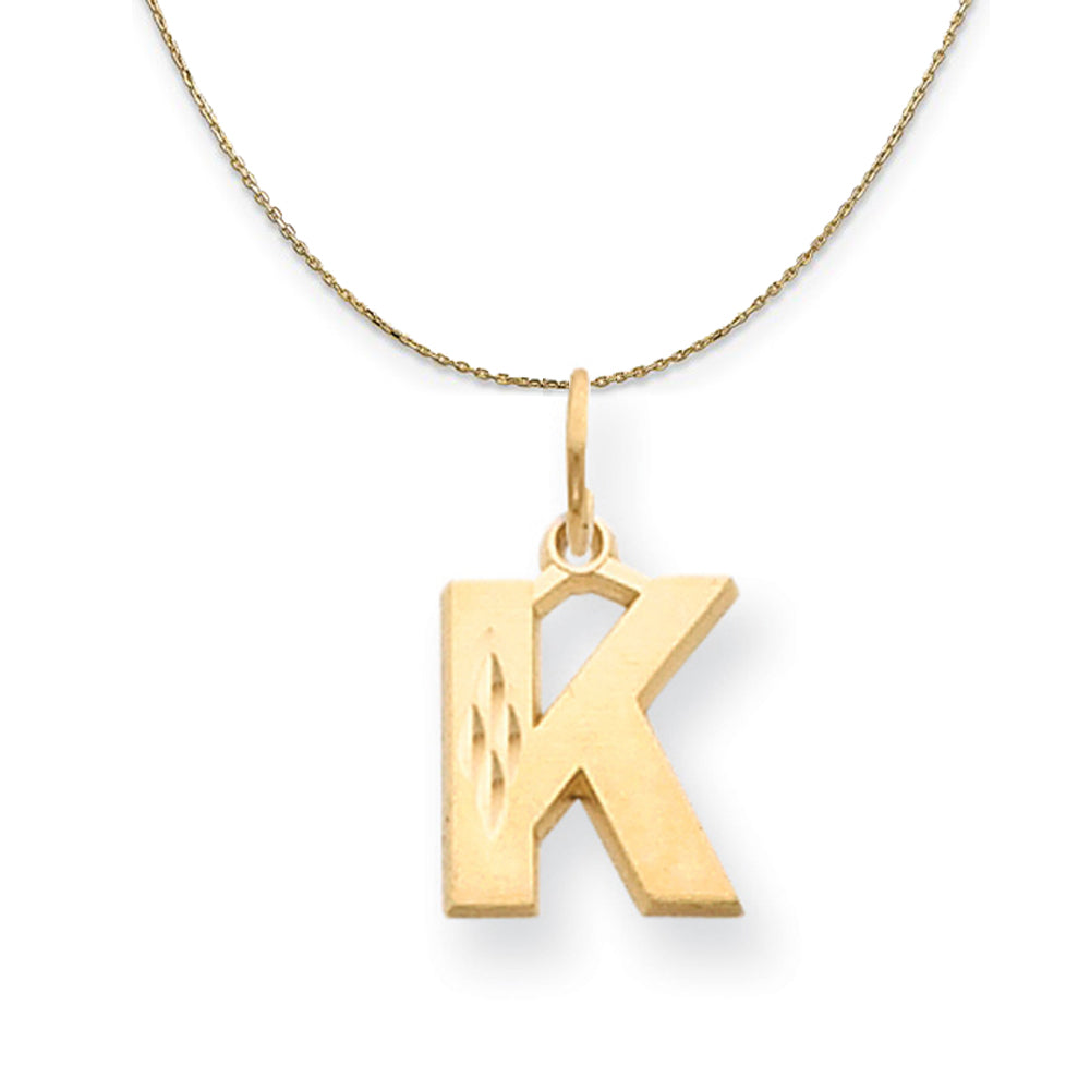 14k Yellow Gold, Julia, Sm Satin Block Initial K Necklace, Item N20026 by The Black Bow Jewelry Co.