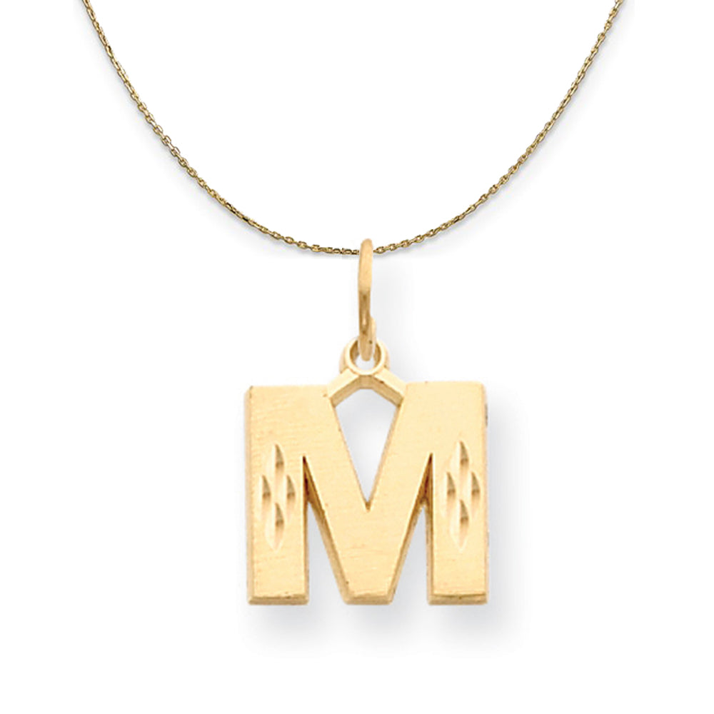 14k Yellow Gold, Julia, Sm Satin Block Initial M Necklace, Item N20028 by The Black Bow Jewelry Co.