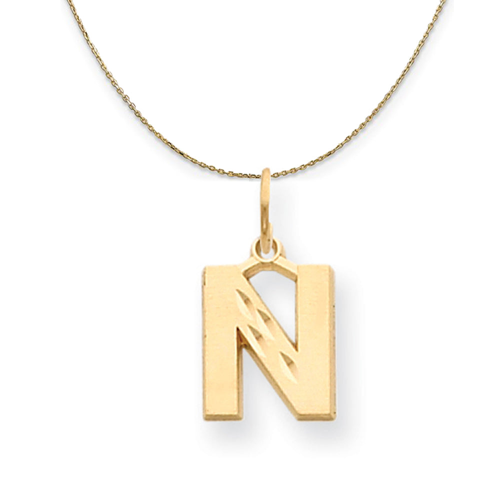 14k Yellow Gold, Julia, Sm Satin Block Initial N Necklace, Item N20029 by The Black Bow Jewelry Co.