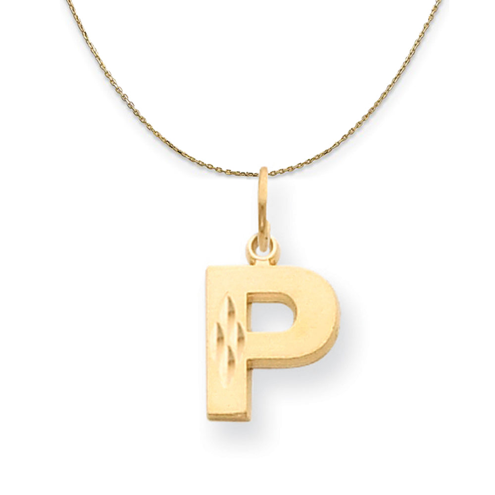 14k Yellow Gold, Julia, Sm Satin Block Initial P Necklace, Item N20031 by The Black Bow Jewelry Co.