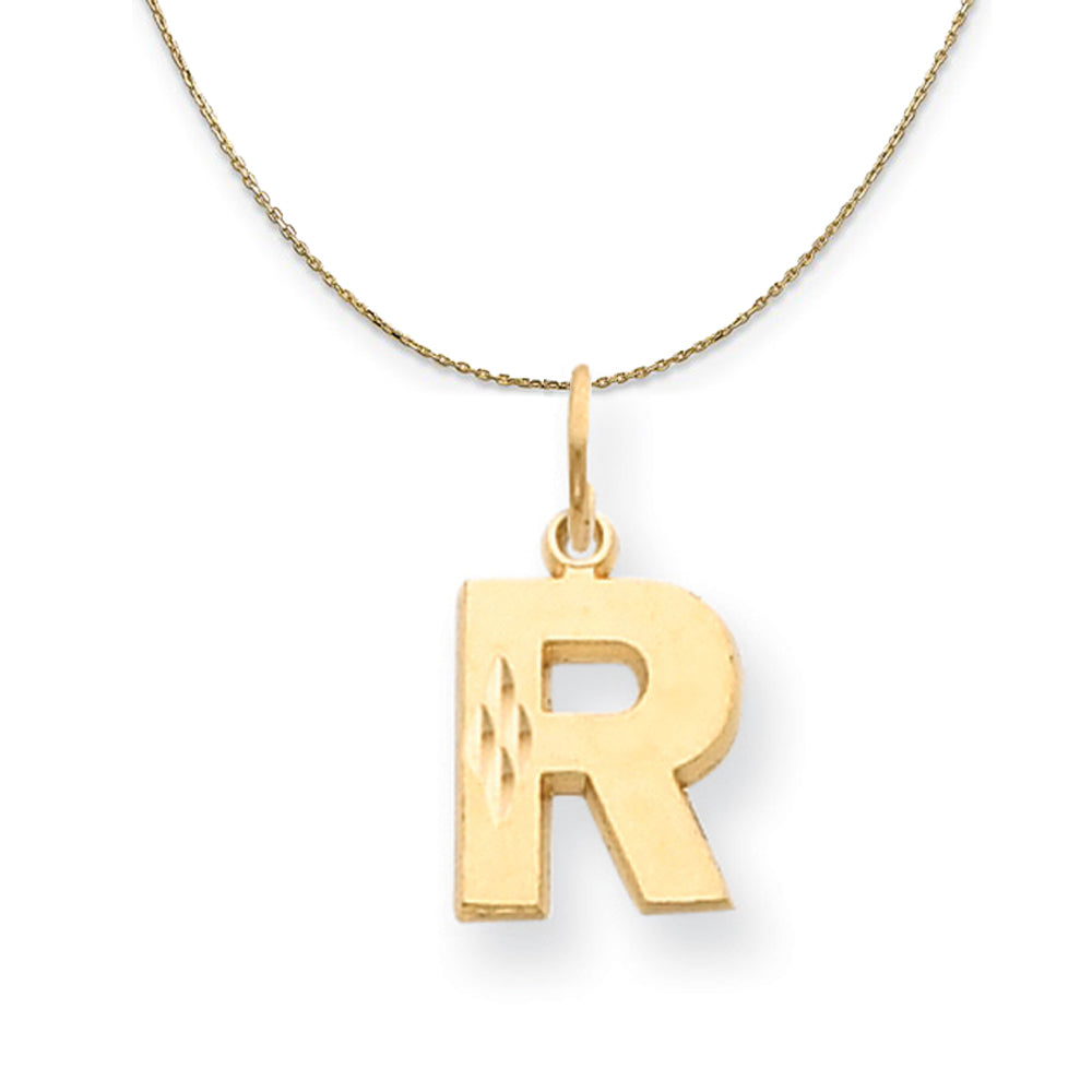 14k Yellow Gold, Julia, Sm Satin Block Initial R Necklace, Item N20032 by The Black Bow Jewelry Co.