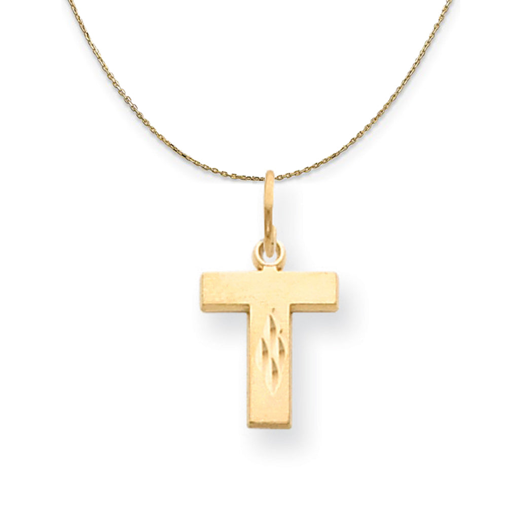 14k Yellow Gold, Julia, Sm Satin Block Initial T Necklace, Item N20034 by The Black Bow Jewelry Co.