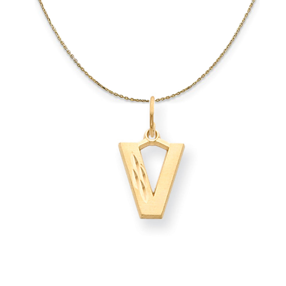 14k Yellow Gold, Julia, Sm Satin Block Initial V Necklace, Item N20035 by The Black Bow Jewelry Co.