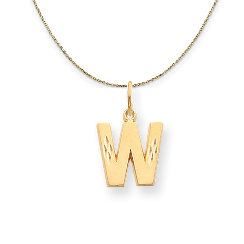14k Yellow Gold, Julia, Sm Satin Block Initial W Necklace, Item N20036 by The Black Bow Jewelry Co.