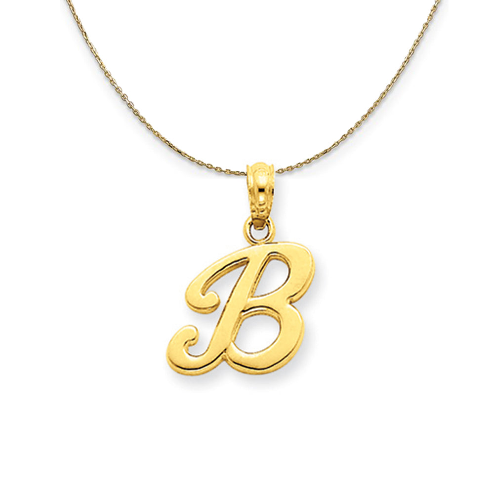 14k Yellow Gold, Mimi, Sm Script Initial B Necklace, Item N20078 by The Black Bow Jewelry Co.