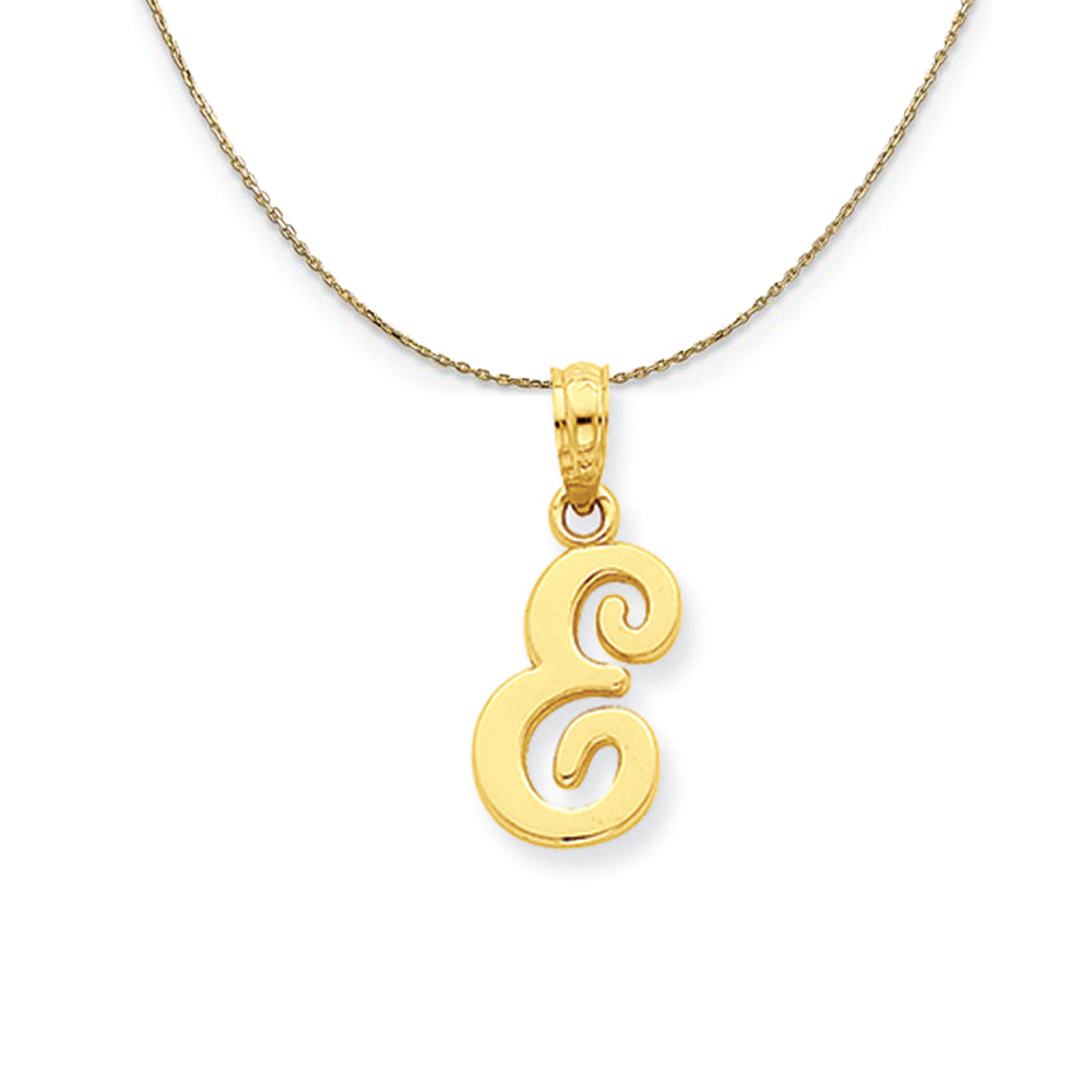 14k Yellow Gold, Mimi, Sm Script Initial E Necklace, Item N20081 by The Black Bow Jewelry Co.