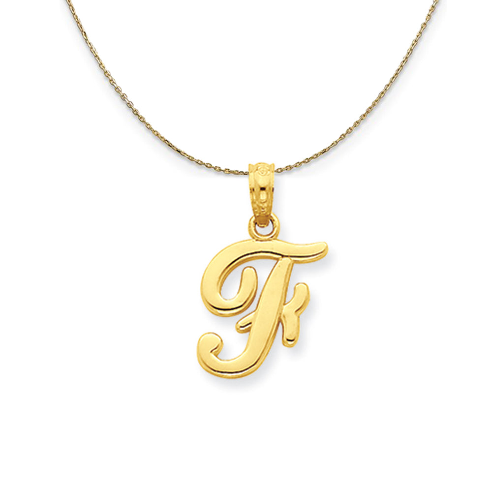14k Yellow Gold, Mimi, Sm Script Initial F Necklace, Item N20082 by The Black Bow Jewelry Co.