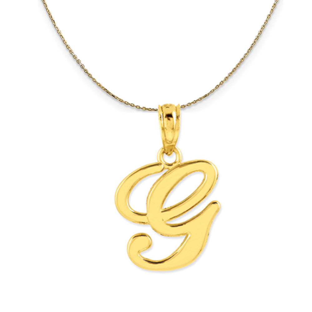 14k Yellow Gold, Mimi, Sm Script Initial G Necklace, Item N20083 by The Black Bow Jewelry Co.