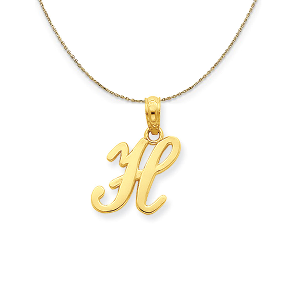 14k Yellow Gold, Mimi, Sm Script Initial H Necklace, Item N20084 by The Black Bow Jewelry Co.