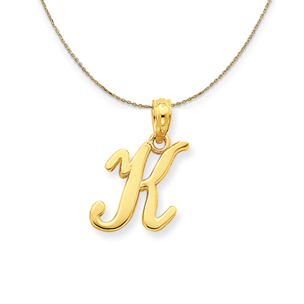 14k Yellow Gold, Mimi, Sm Script Initial K Necklace, Item N20087 by The Black Bow Jewelry Co.