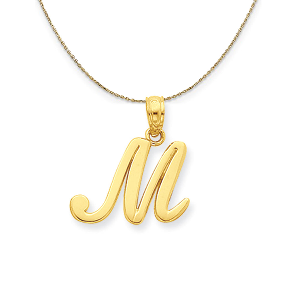 14k Yellow Gold, Mimi, Sm Script Initial M Necklace, Item N20089 by The Black Bow Jewelry Co.