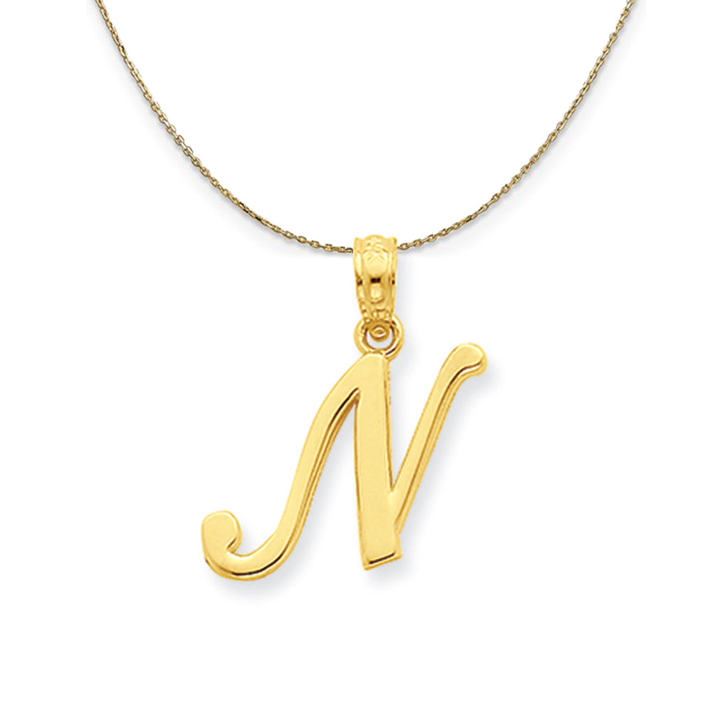 14k Yellow Gold, Mimi, Sm Script Initial N Necklace, Item N20090 by The Black Bow Jewelry Co.