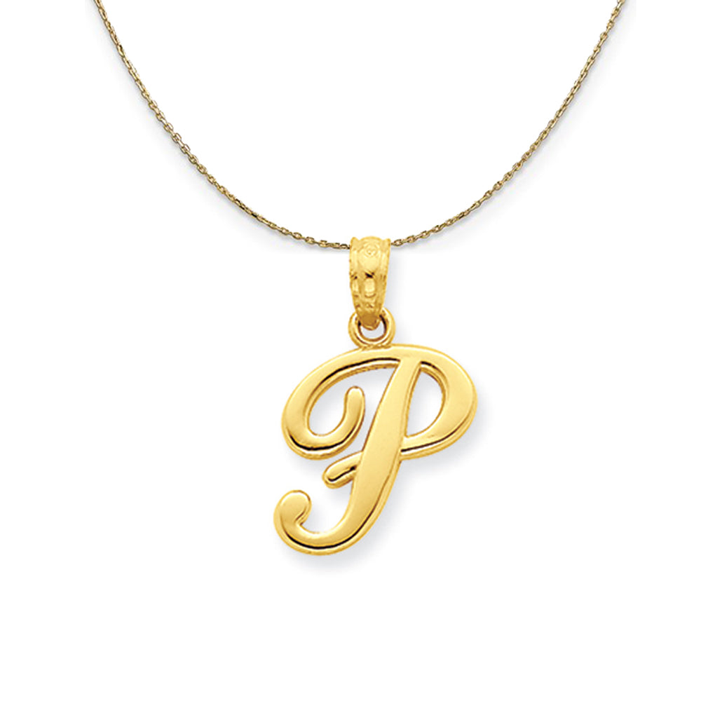 14k Yellow Gold, Mimi, Sm Script Initial P Necklace, Item N20092 by The Black Bow Jewelry Co.