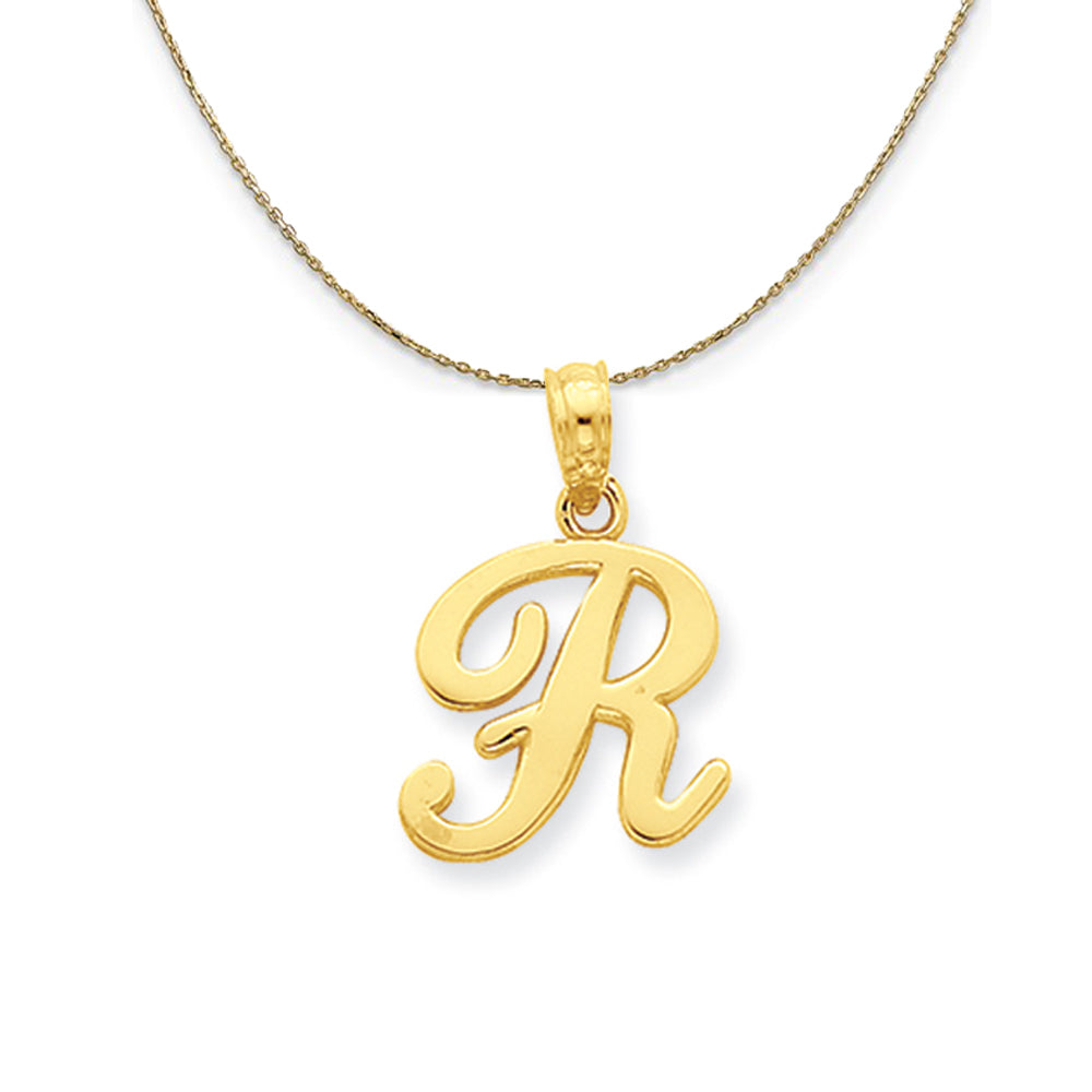 14k Yellow Gold, Mimi, Sm Script Initial R Necklace, Item N20093 by The Black Bow Jewelry Co.