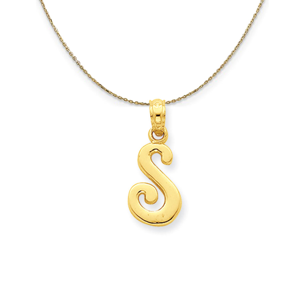 14k Yellow Gold, Mimi, Sm Script Initial S Necklace, Item N20094 by The Black Bow Jewelry Co.