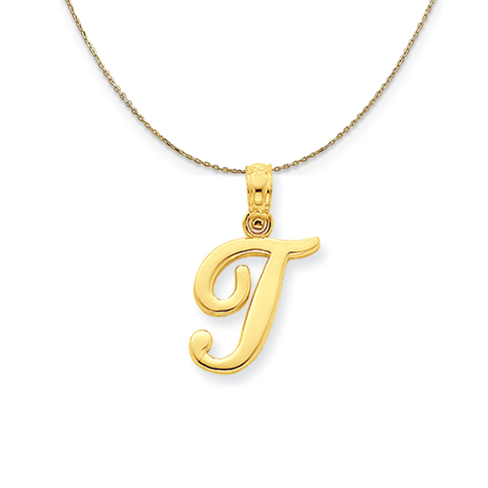 14k Yellow Gold, Mimi, Sm Script Initial T Necklace, Item N20095 by The Black Bow Jewelry Co.